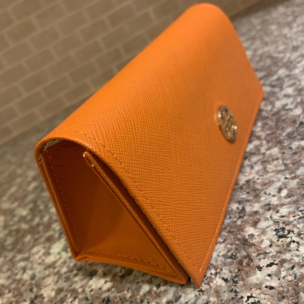 Tory Burch Orange Leather Button Sunglasses Case